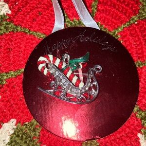 Sears Red & Silver Sleigh Holiday Brooch Rhinestones Vintage New